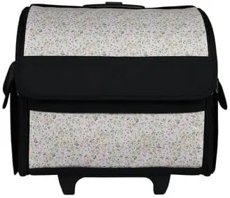 Everything Mary Collapsible Rolling Sewing Machine Tote - Premium Polyester Construction - Universal Fit - Portable with Dual Wheels and Telescoping Handle - Small Pastel Floral