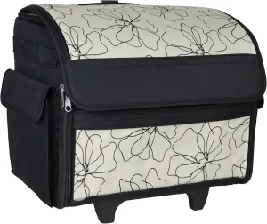 Everything Mary Collapsible Rolling Sewing Machine Tote - Premium Polyester Construction - Universal Fit - Portable with Dual Wheels and Telescoping Handle -Tan Line Floral