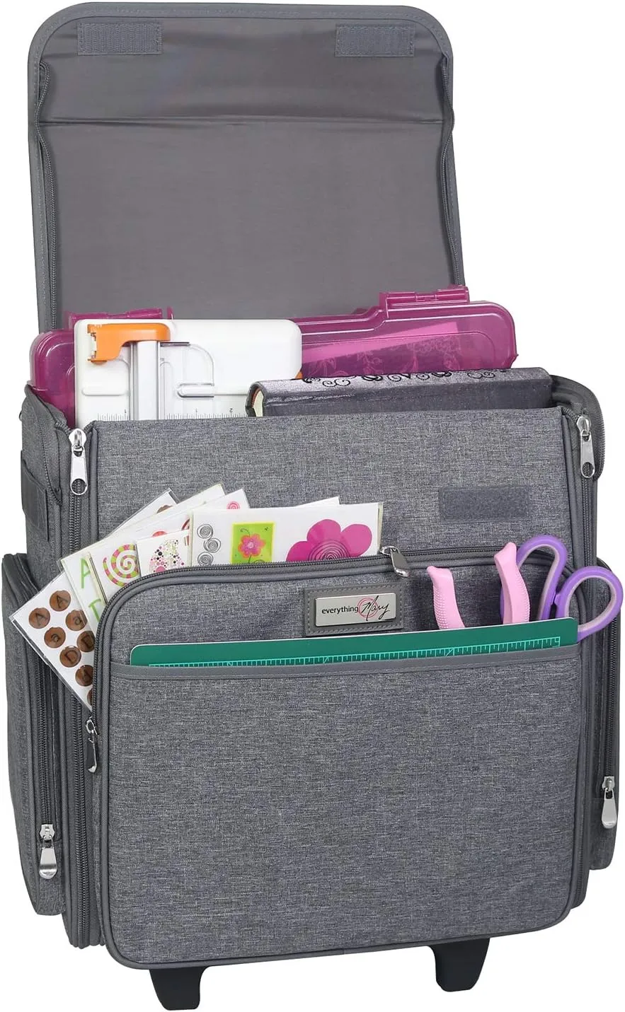 Everything Mary Rolling Craft Bag, Heather - Papercraft Tote with Wheels for Scrapbook & Art Storage - Organizer Case for IRIS Boxes, Supplies, and Accessories - for Teachers & Medical