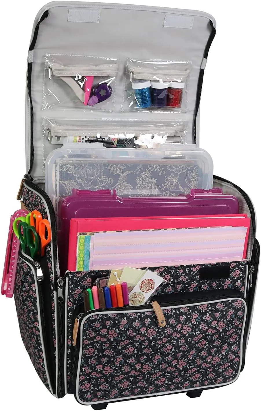 Everything Mary Wheeled Scrapbook Tote for Scrapbooking & Art - Travel Organizer Storage Bin for Paper, Glue, Tape