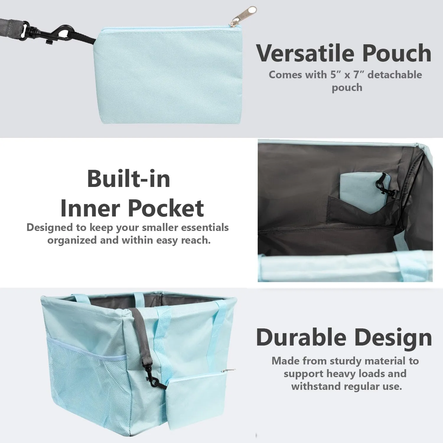 Extra Large Utility Tote Bag - Collapsible Tote with Wire Frame for Beach, Groceries, Travel - Includes 5x7 Bag