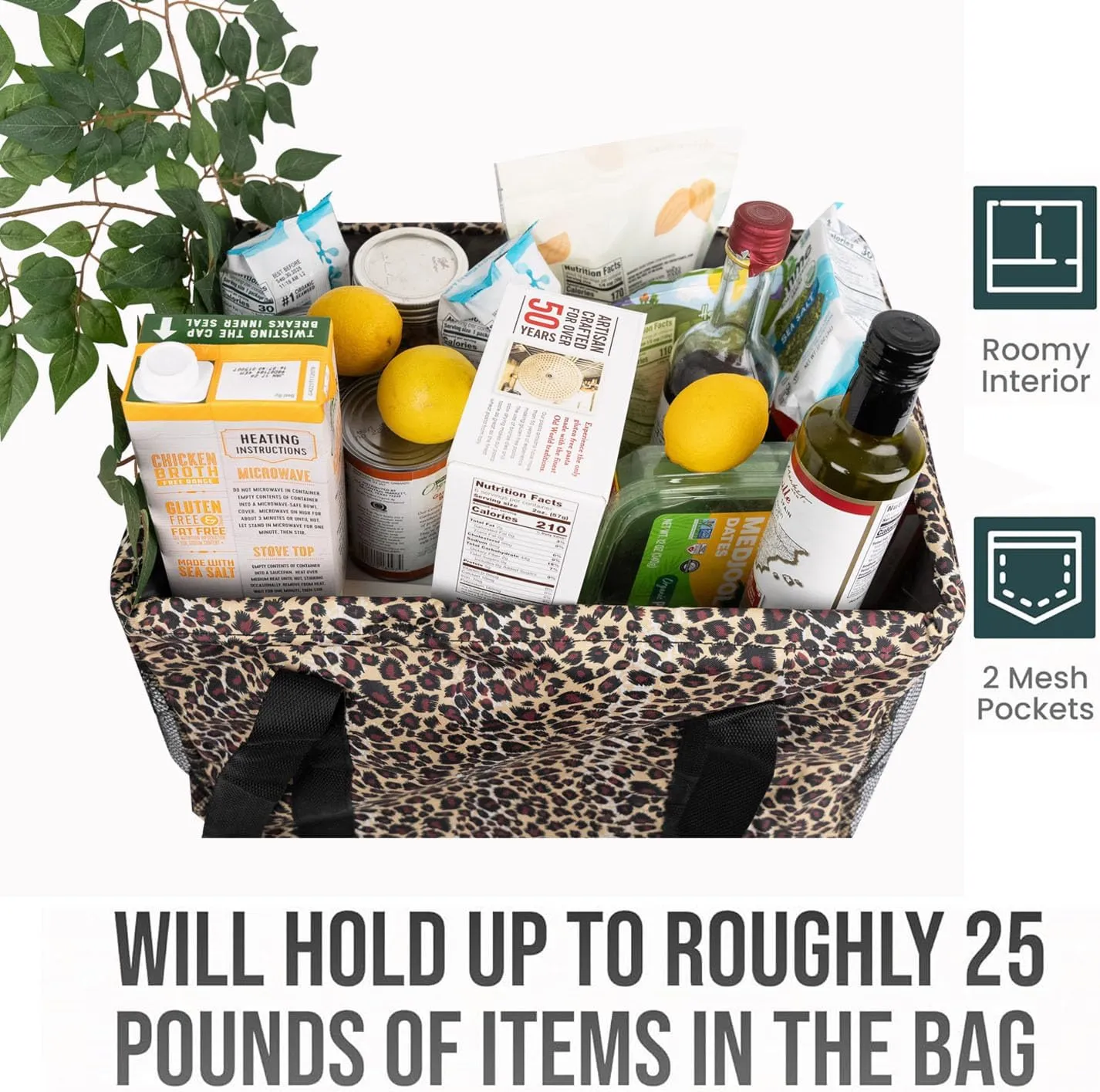 Extra Large Utility Tote Bag - Collapsible Tote with Wire Frame for Beach, Groceries, Travel - Includes 5x7 Bag