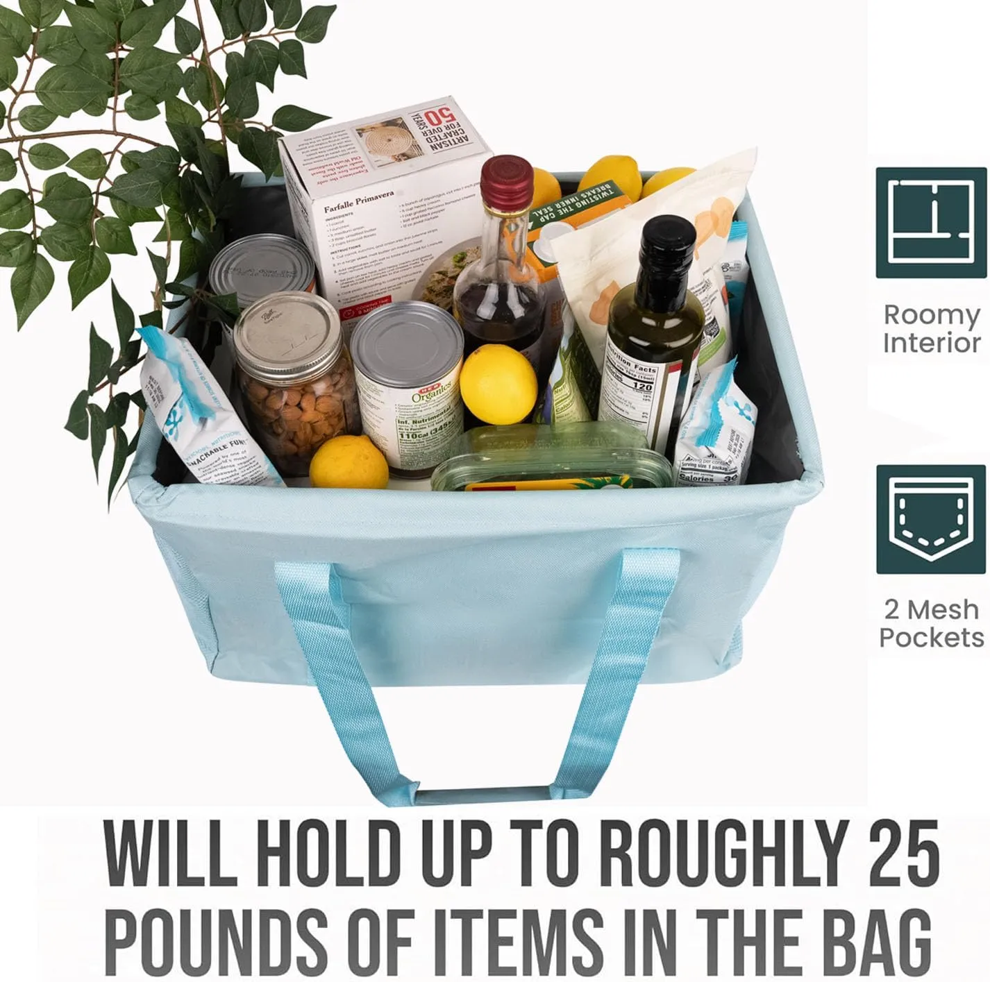 Extra Large Utility Tote Bag - Collapsible Tote with Wire Frame for Beach, Groceries, Travel - Includes 5x7 Bag
