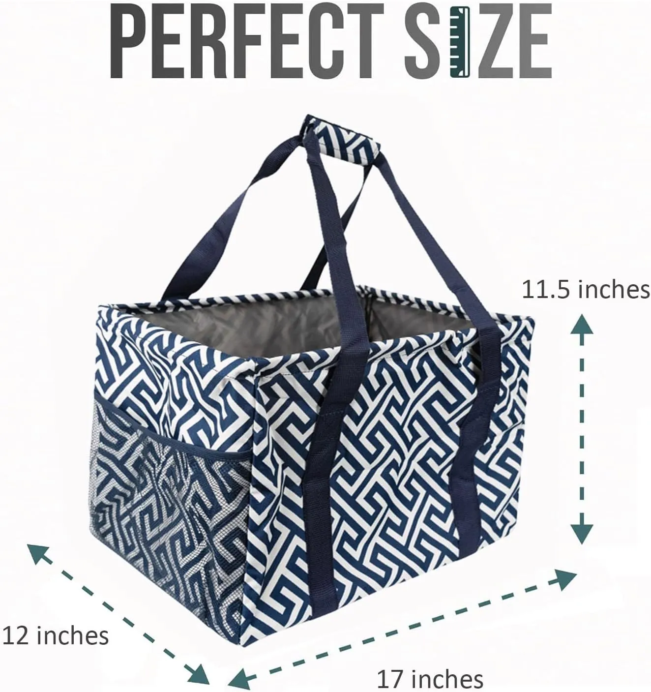 Extra Large Utility Tote Bag - Collapsible Tote with Wire Frame for Beach, Groceries, Travel - Includes 5x7 Bag