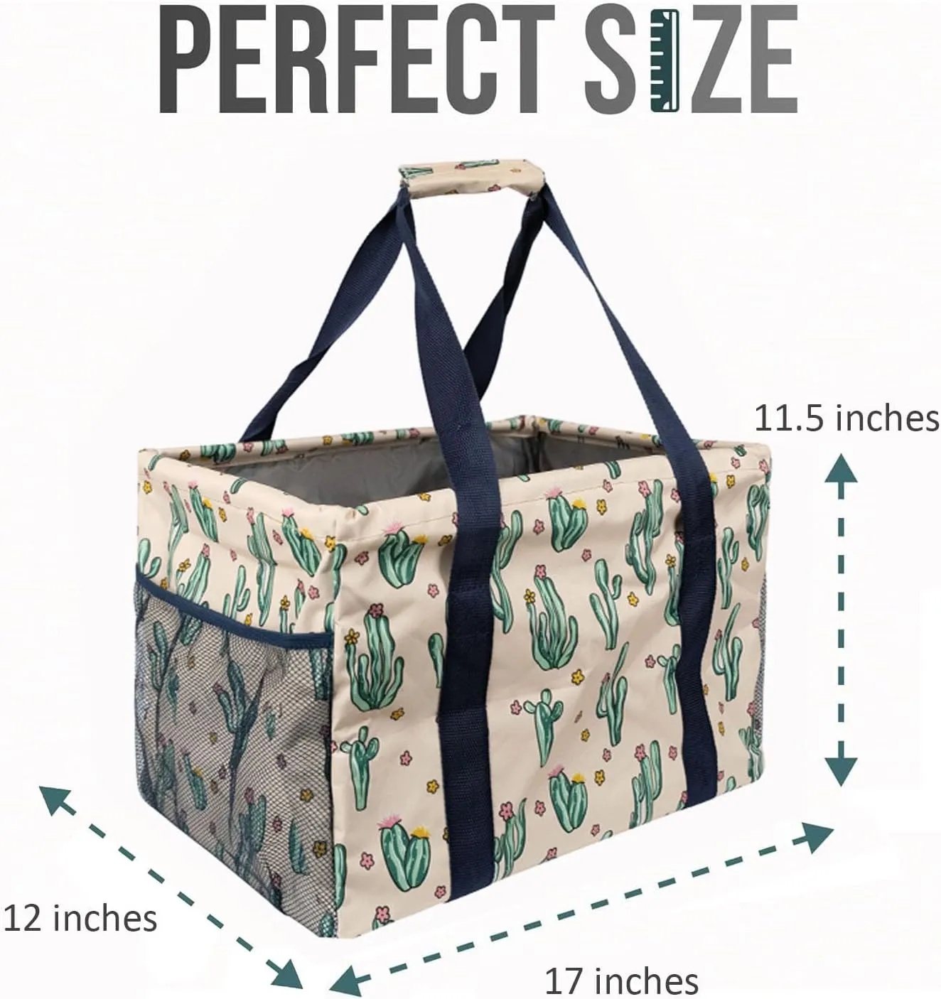 Extra Large Utility Tote Bag - Collapsible Tote with Wire Frame for Beach, Groceries, Travel - Includes 5x7 Bag