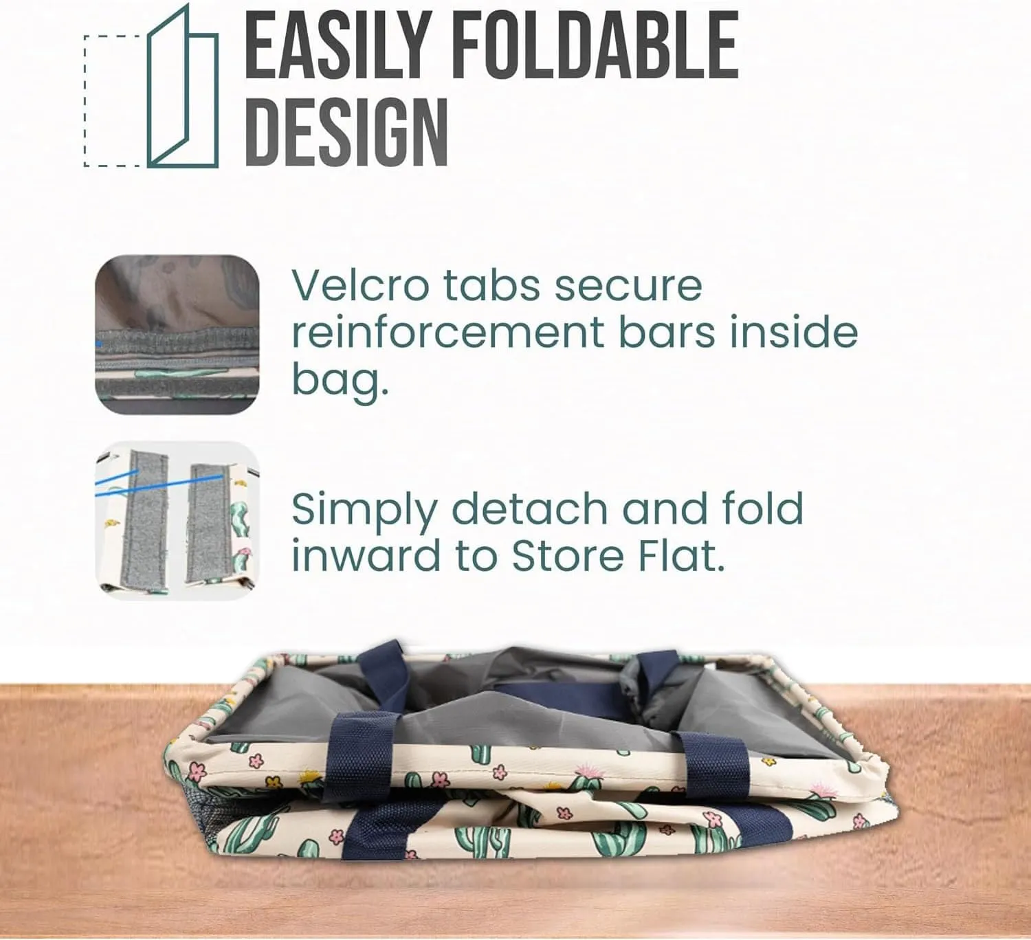 Extra Large Utility Tote Bag - Collapsible Tote with Wire Frame for Beach, Groceries, Travel - Includes 5x7 Bag