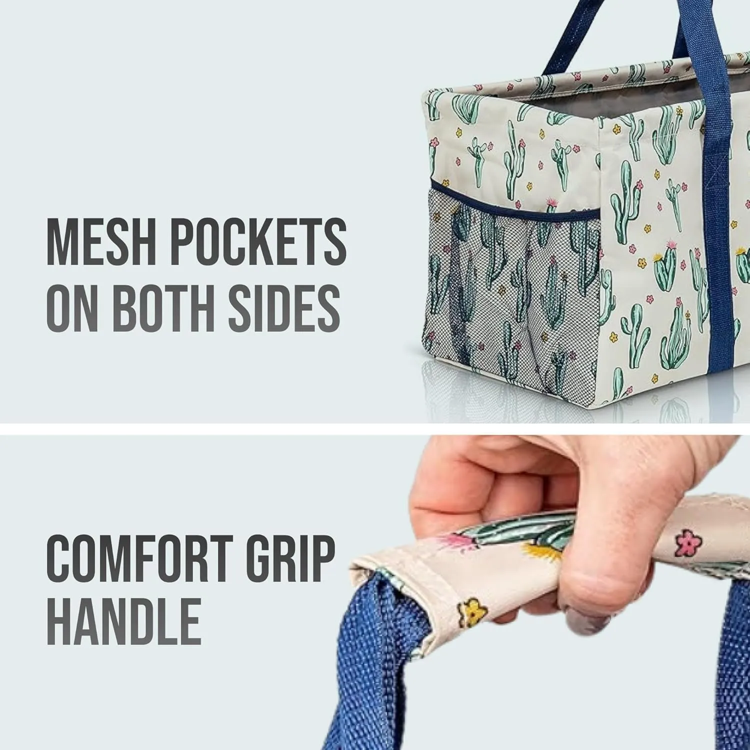 Extra Large Utility Tote Bag - Collapsible Tote with Wire Frame for Beach, Groceries, Travel - Includes 5x7 Bag