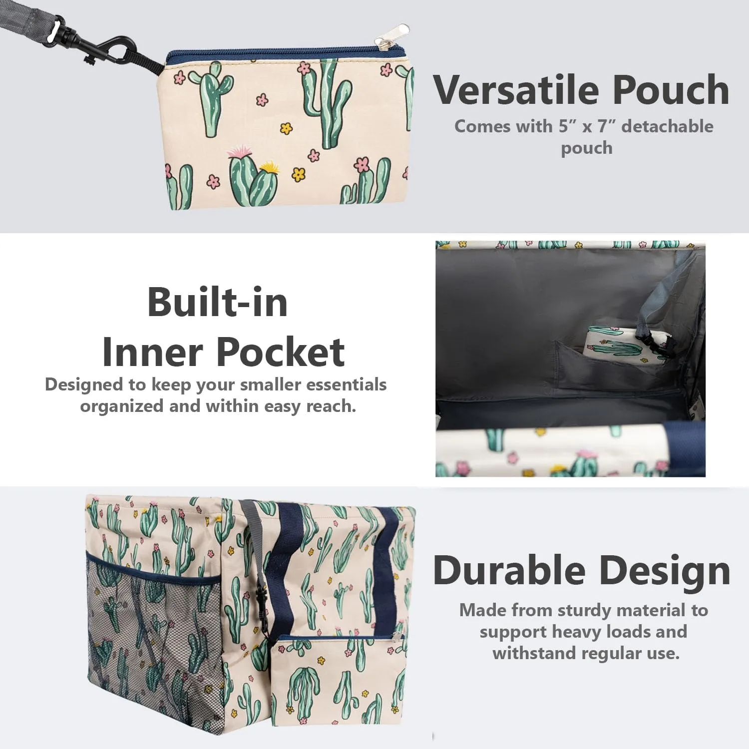 Extra Large Utility Tote Bag - Collapsible Tote with Wire Frame for Beach, Groceries, Travel - Includes 5x7 Bag