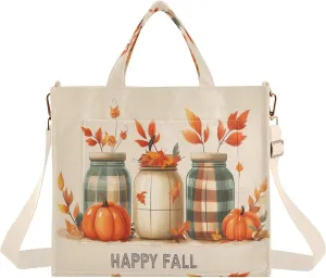 Fall Pumpkins Jars Tote Bag for Women Handbag Nurse Bags Corduroy Crossbody Purse Shoulder Bag for Woman College