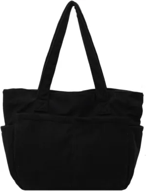 Fall Winter Corduroy Tote Bag Large Capacity Handbag with Multiple Pockets Fashion Shoulder Bag for Women