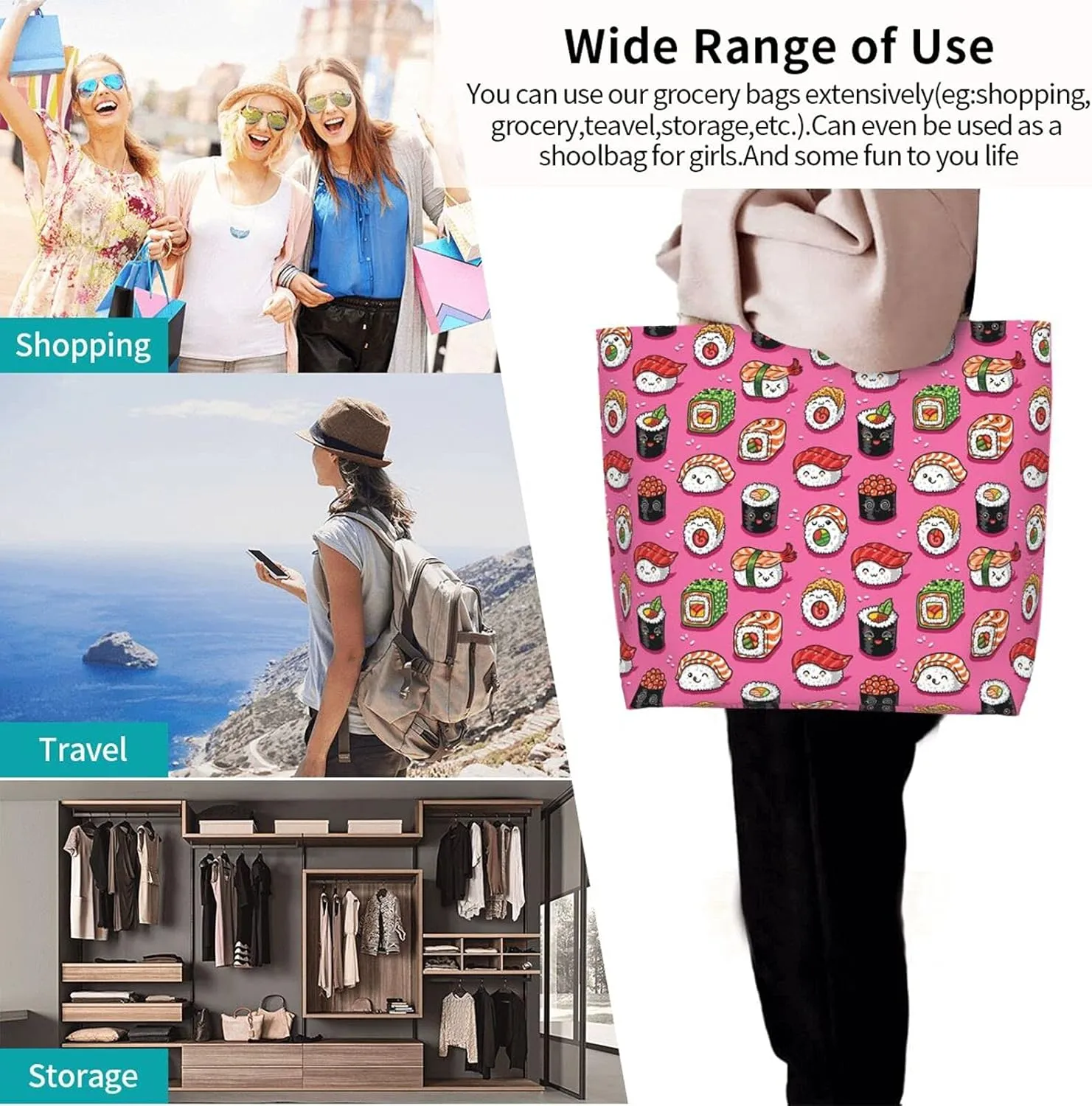 Famame Canvas Tote Bag Large Women Casual Shoulder Bag Handbag Reusable Multipurpose Shopping Grocery Bag For Outdoors…