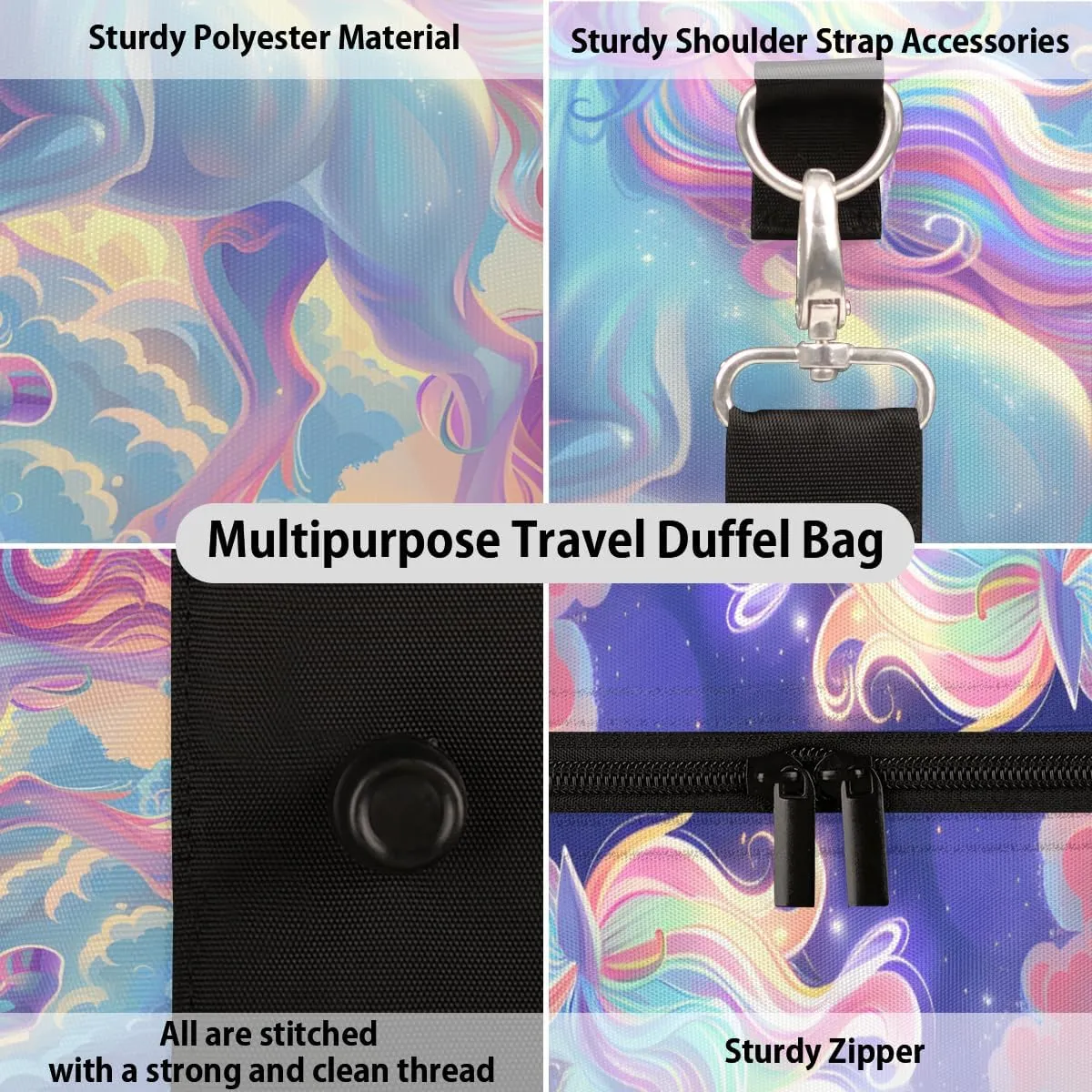 Fantasy Unicorn Travel Duffle Bag for Women Men Gym Duffel Foldable Bag Waterproof Weekender Sky Rainbow Duffle Tote