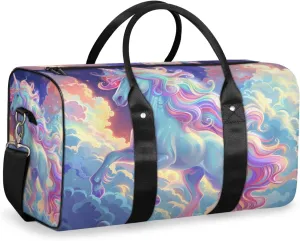 Fantasy Unicorn Travel Duffle Bag for Women Men Gym Duffel Foldable Bag Waterproof Weekender Sky Rainbow Duffle Tote