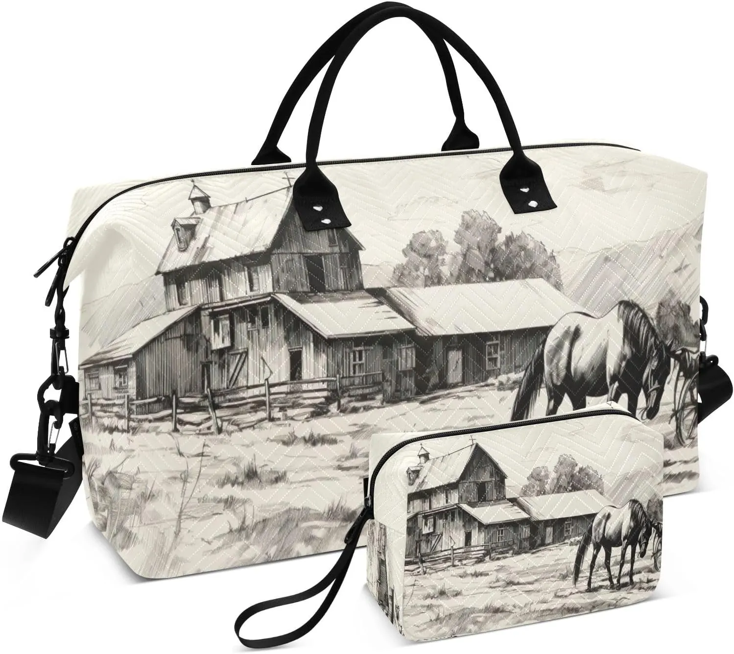 Farm Horse Barn Travel Duffel Bag, Shoulder Weekender Overnight Bags - Large Gym Bag with Wet Pocket