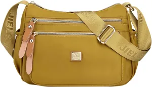 Fashion Multicolor Nylon Fabric Large Capacity Zipper Adjustable Shoulder Strap Messenger Bag Satchel (Yellow, One Size)