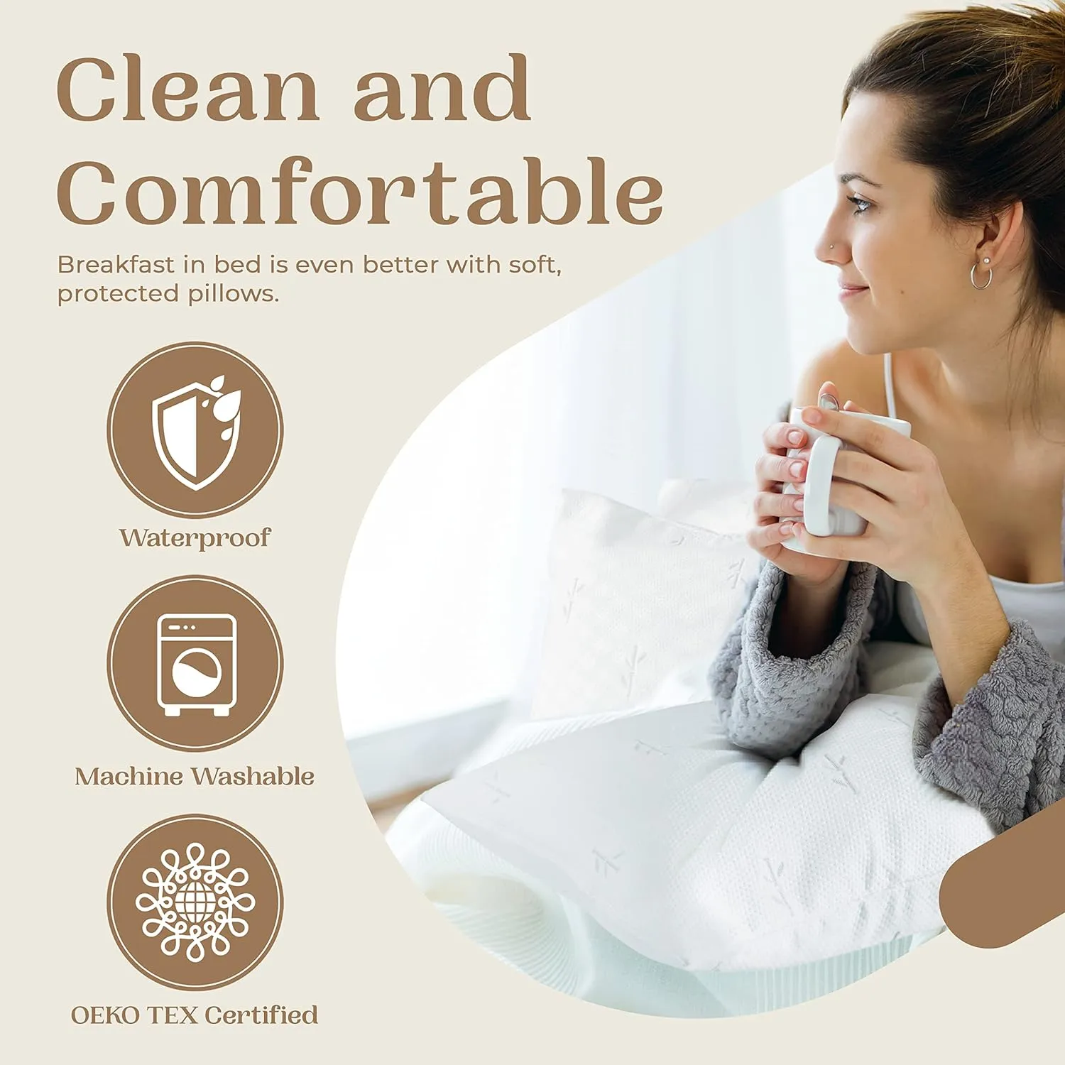 FeelAtHome 65% Polyester & 35% Rayon Derived from Bamboo Cooling Pillow Case Waterproof - 20 x 36 Inches Pack of 2 (King) - Waterproof Pillow Case - Zippered Pillow Cover - Zippered Pillow Protector