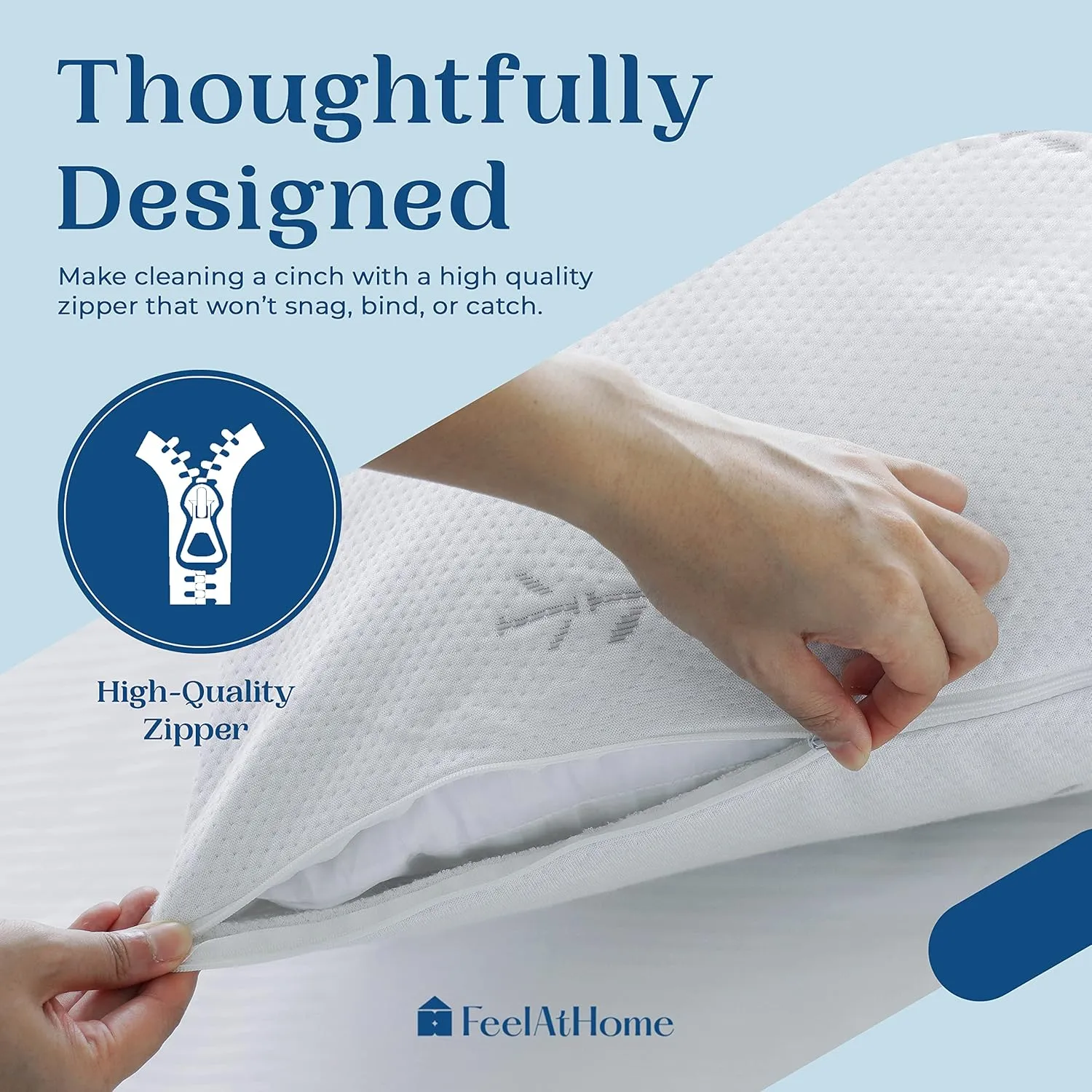FeelAtHome 65% Polyester & 35% Rayon Derived from Bamboo Cooling Pillow Case Waterproof - 20 x 36 Inches Pack of 2 (King) - Waterproof Pillow Case - Zippered Pillow Cover - Zippered Pillow Protector