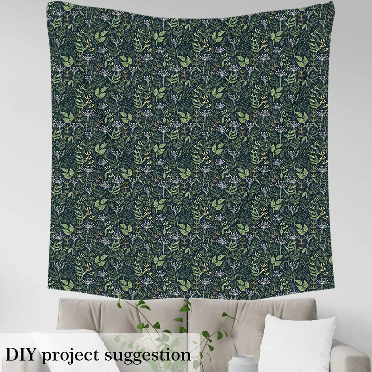 Feelyou Bontanical Fabric by The Yard, Cartoon Floral Branches Doodle Theme Upholstery Fabric for Chairs and Home DIY Projects, Nature Theme Decorative Waterproof Fabric, 10 Yards, Dark Green