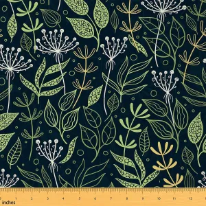 Feelyou Bontanical Fabric by The Yard, Cartoon Floral Branches Doodle Theme Upholstery Fabric for Chairs and Home DIY Projects, Nature Theme Decorative Waterproof Fabric, 10 Yards, Dark Green