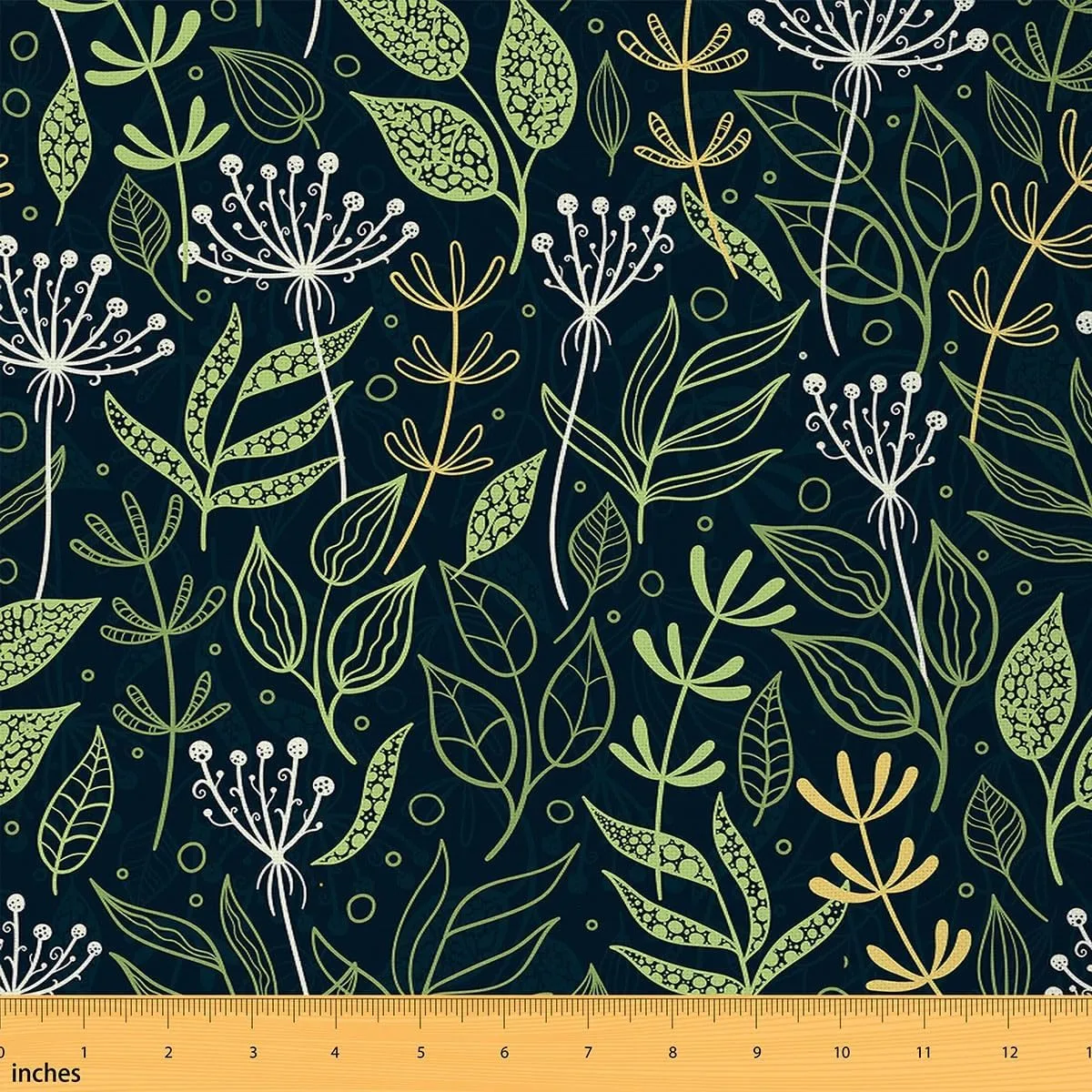 Feelyou Bontanical Fabric by The Yard, Cartoon Floral Branches Doodle Theme Upholstery Fabric for Chairs and Home DIY Projects, Nature Theme Decorative Waterproof Fabric, 10 Yards, Dark Green