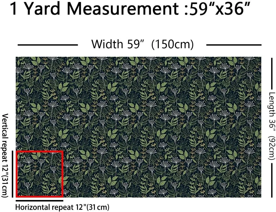 Feelyou Bontanical Fabric by The Yard, Cartoon Floral Branches Doodle Theme Upholstery Fabric for Chairs and Home DIY Projects, Nature Theme Decorative Waterproof Fabric, 10 Yards, Dark Green