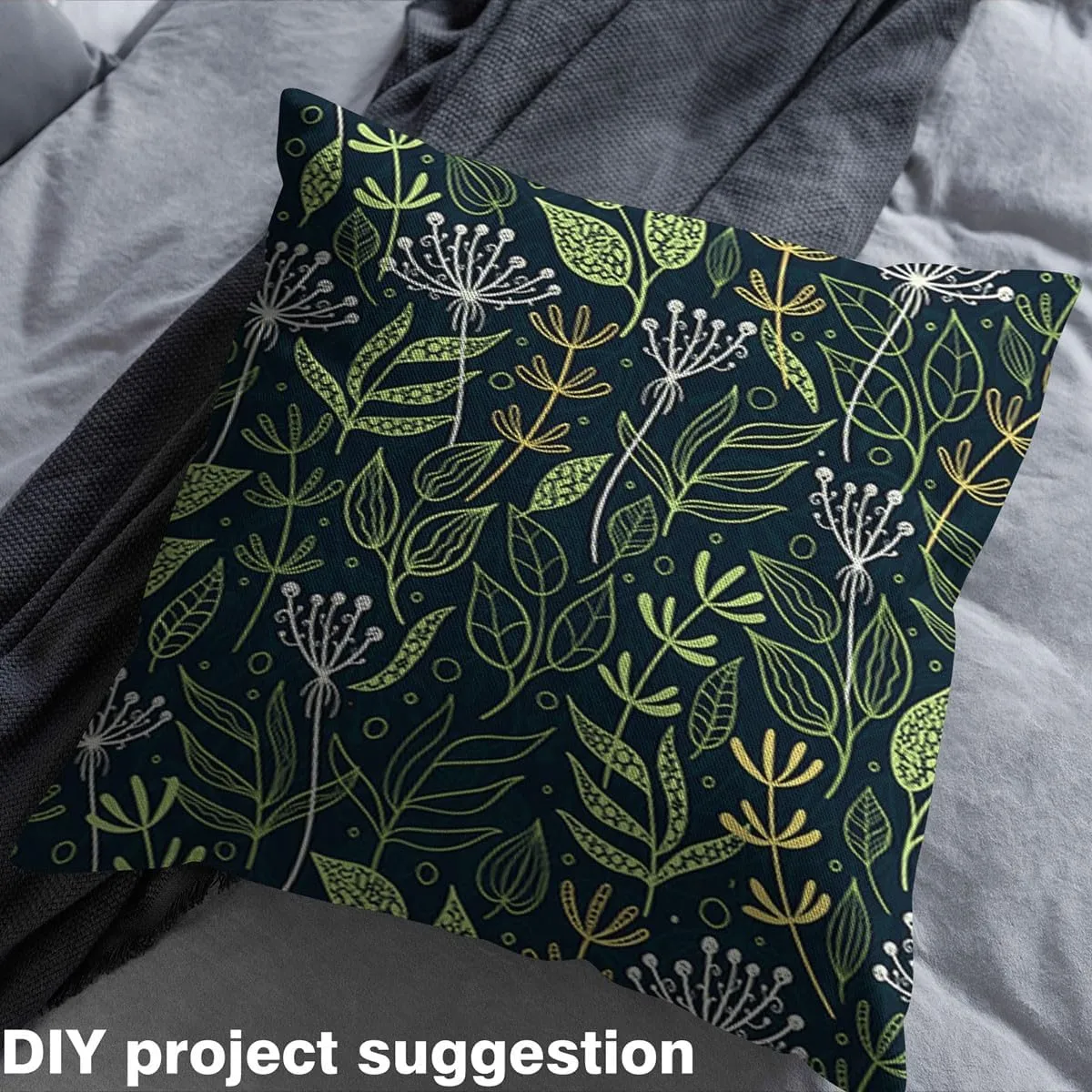 Feelyou Bontanical Fabric by The Yard, Cartoon Floral Branches Doodle Theme Upholstery Fabric for Chairs and Home DIY Projects, Nature Theme Decorative Waterproof Fabric, 10 Yards, Dark Green