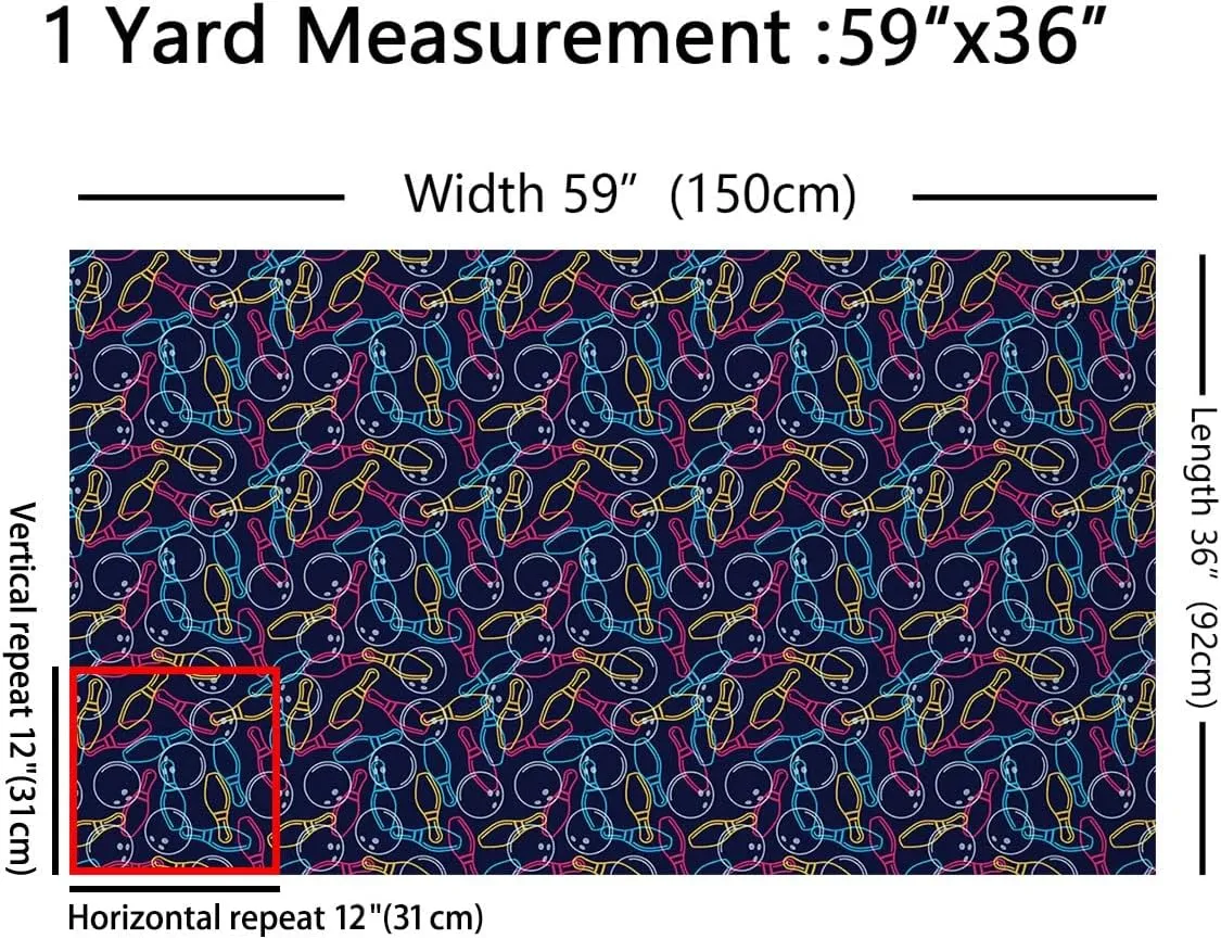 Feelyou Bowling Fabric by The Yard, Modern Bowling Balls Sports Theme Upholstery Fabric for Chairs and Home DIY Projects, Bowling Pins Shoes Doodle Decorative Waterproof Fabric, 2 Yards