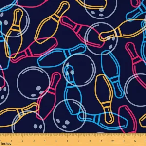 Feelyou Bowling Fabric by The Yard, Modern Bowling Balls Sports Theme Upholstery Fabric for Chairs and Home DIY Projects, Bowling Pins Shoes Doodle Decorative Waterproof Fabric, 2 Yards
