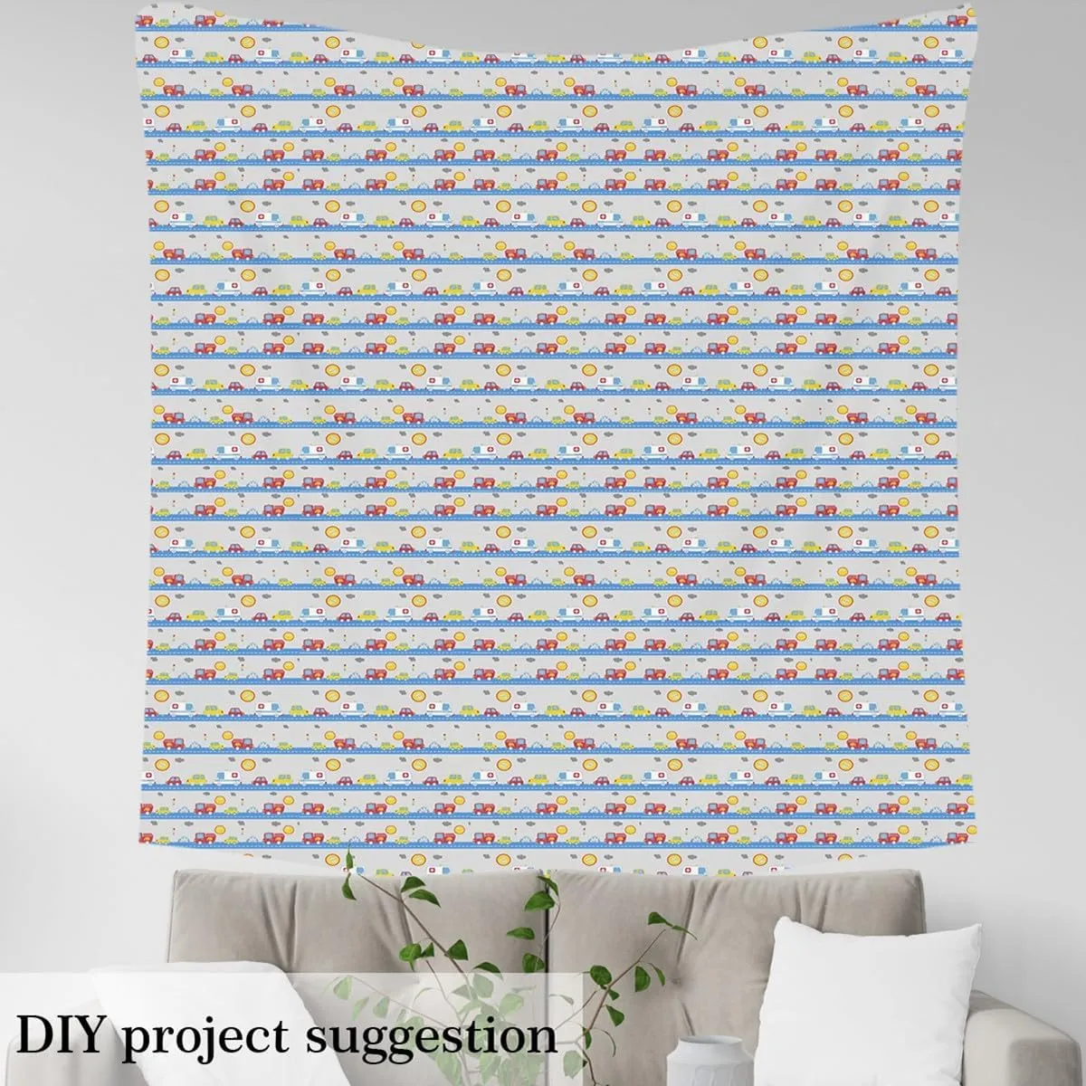 Feelyou Cartoon Cars Fabric by The Yard Kids Vehicle Waterproof Outdoor Fabric Set for Kids Boys Girls Kawaii Traffic Lights Upholstery Fabric for Chairs Car Themed Grey Blue 5 Yard