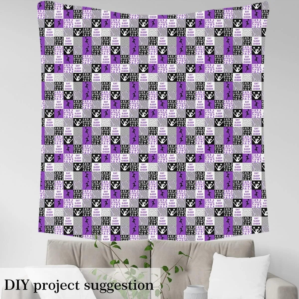Feelyou Cheer Fabric by The Yard Kids for Boys Girls Gymnastics Upholstery Fabric for Chairs 2 Yard Cheer Sports Waterproof Outdoor Fabric Decor Purple Reupholstery Fabric Decor
