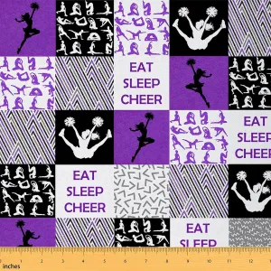 Feelyou Cheer Fabric by The Yard Kids for Boys Girls Gymnastics Upholstery Fabric for Chairs 2 Yard Cheer Sports Waterproof Outdoor Fabric Decor Purple Reupholstery Fabric Decor