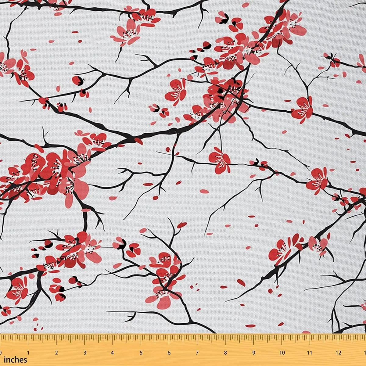 Feelyou Cherry Blossoms Fabric by The Yard, Japanese Sakura Flowers Floral Theme Design Illustration Fabric for Home DIY Projects, Traditional Botanical Branches Decorative Waterproof Fabric, 2 Yards