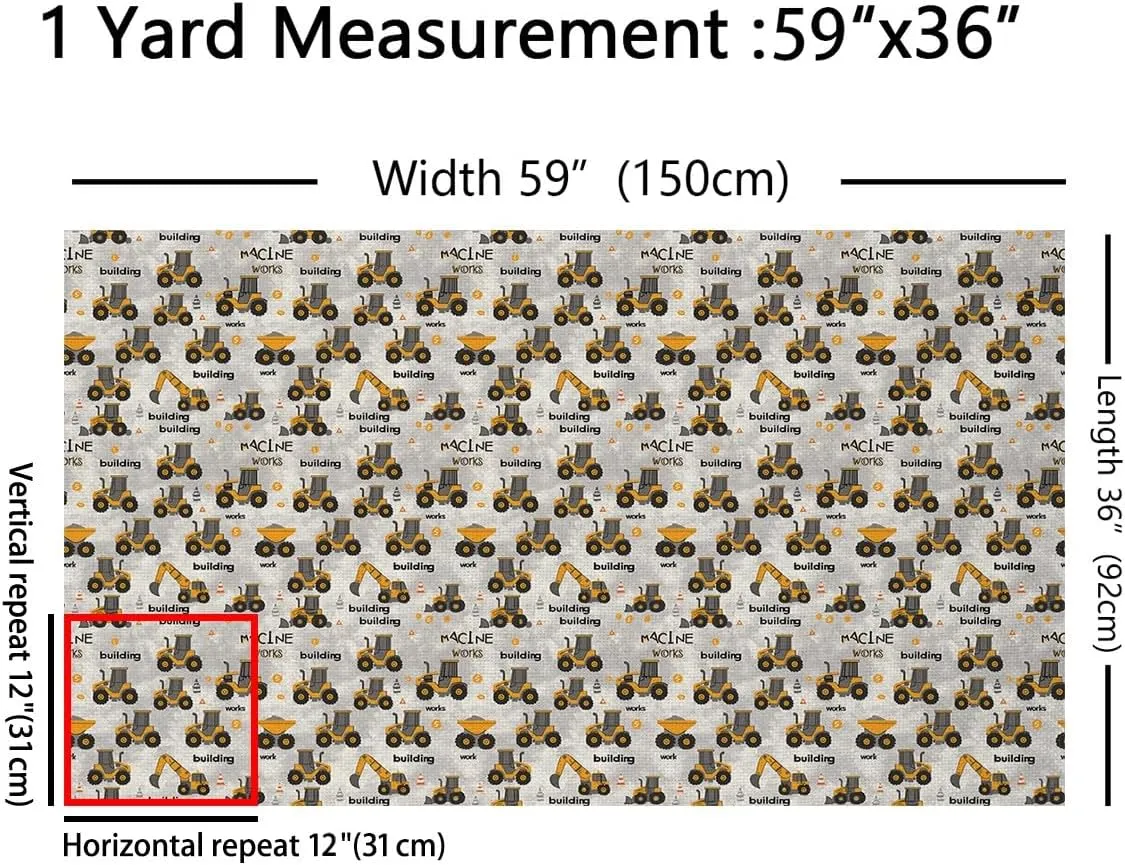 Feelyou Excavator Fabric by The Yard 2 Yard Construction Vehicles Upholstery Fabric for Chairs Room Decor Equipment Trucks Waterproof Outdoor Fabric Yellow and Grey Reupholstery Fabric Decor