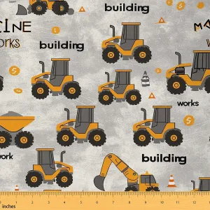 Feelyou Excavator Fabric by The Yard 2 Yard Construction Vehicles Upholstery Fabric for Chairs Room Decor Equipment Trucks Waterproof Outdoor Fabric Yellow and Grey Reupholstery Fabric Decor