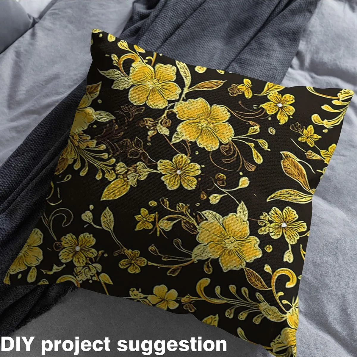 Feelyou Flower Fabric by The Yard 1 Yard Floral Botanical Decorative Waterproof Outdoor Fabric Blossom Flowers Pattern Upholstery Fabric for Chairs Golden Black DIY Reupholstery Fabric