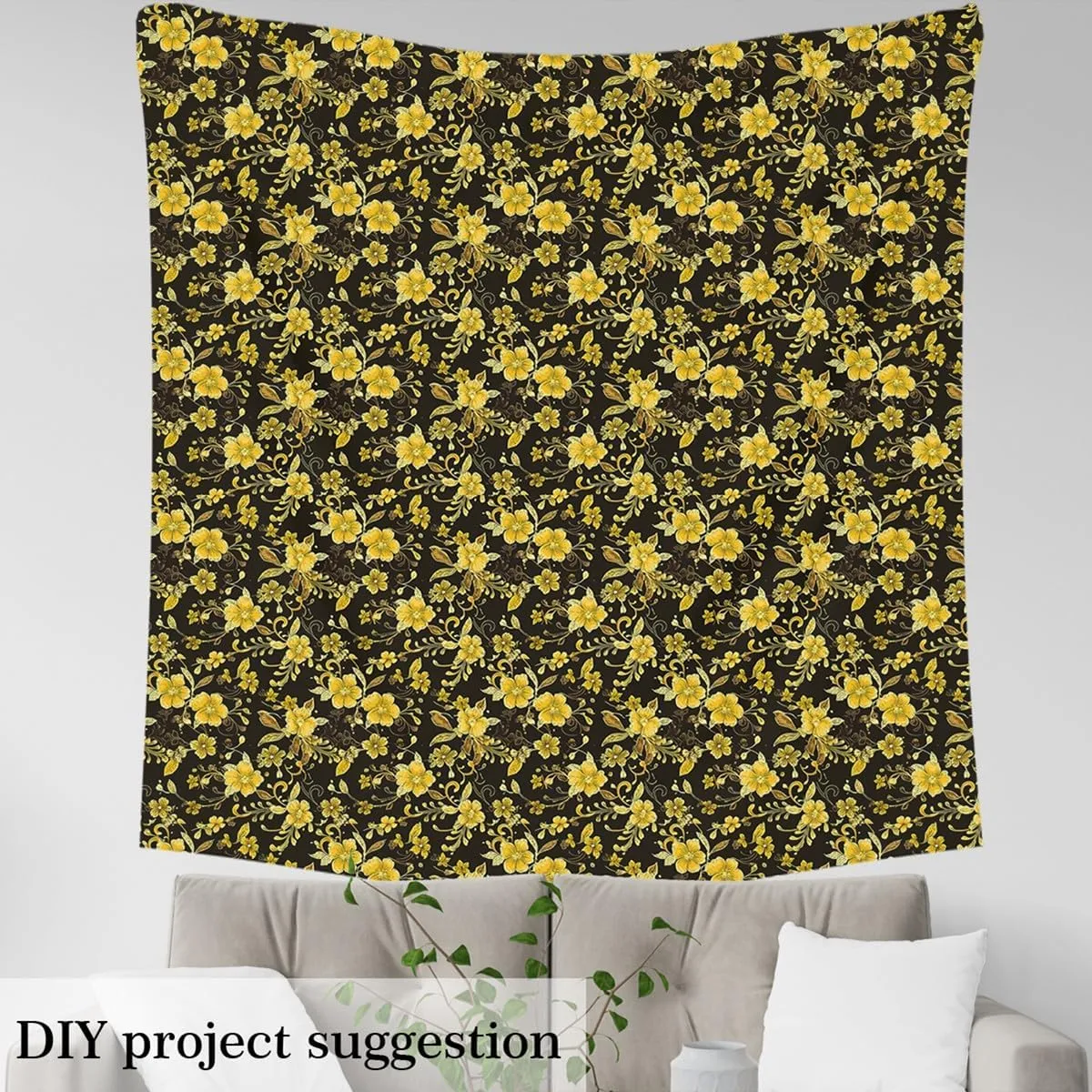 Feelyou Flower Fabric by The Yard 1 Yard Floral Botanical Decorative Waterproof Outdoor Fabric Blossom Flowers Pattern Upholstery Fabric for Chairs Golden Black DIY Reupholstery Fabric