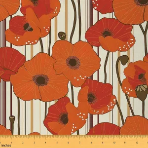 Feelyou Flower Upholstery Fabric for Chairs 5 Yard Vintage Flower Fabric by The Yard Botanical Floral Printed Waterproof Outdoor Fabric Room Decor Orange Reupholstery Fabric Decor