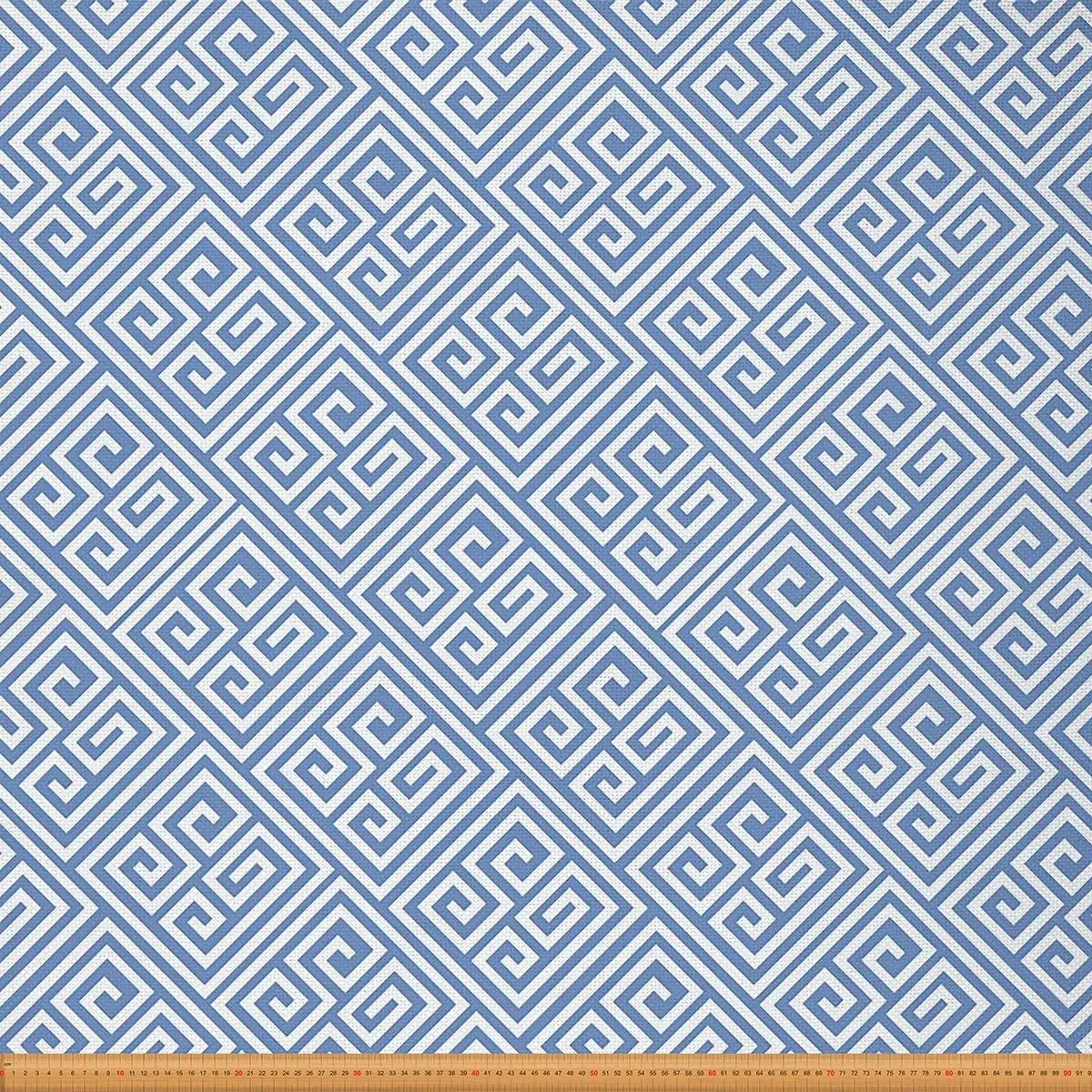 Feelyou Geometric Upholstery Fabric for Chairs, Geometry Greek Key Fabric by The Yard, Maze Design Decorative Abstract Art Fabric for Upholstery and Home DIY Projects, 1 Yard,Blue White