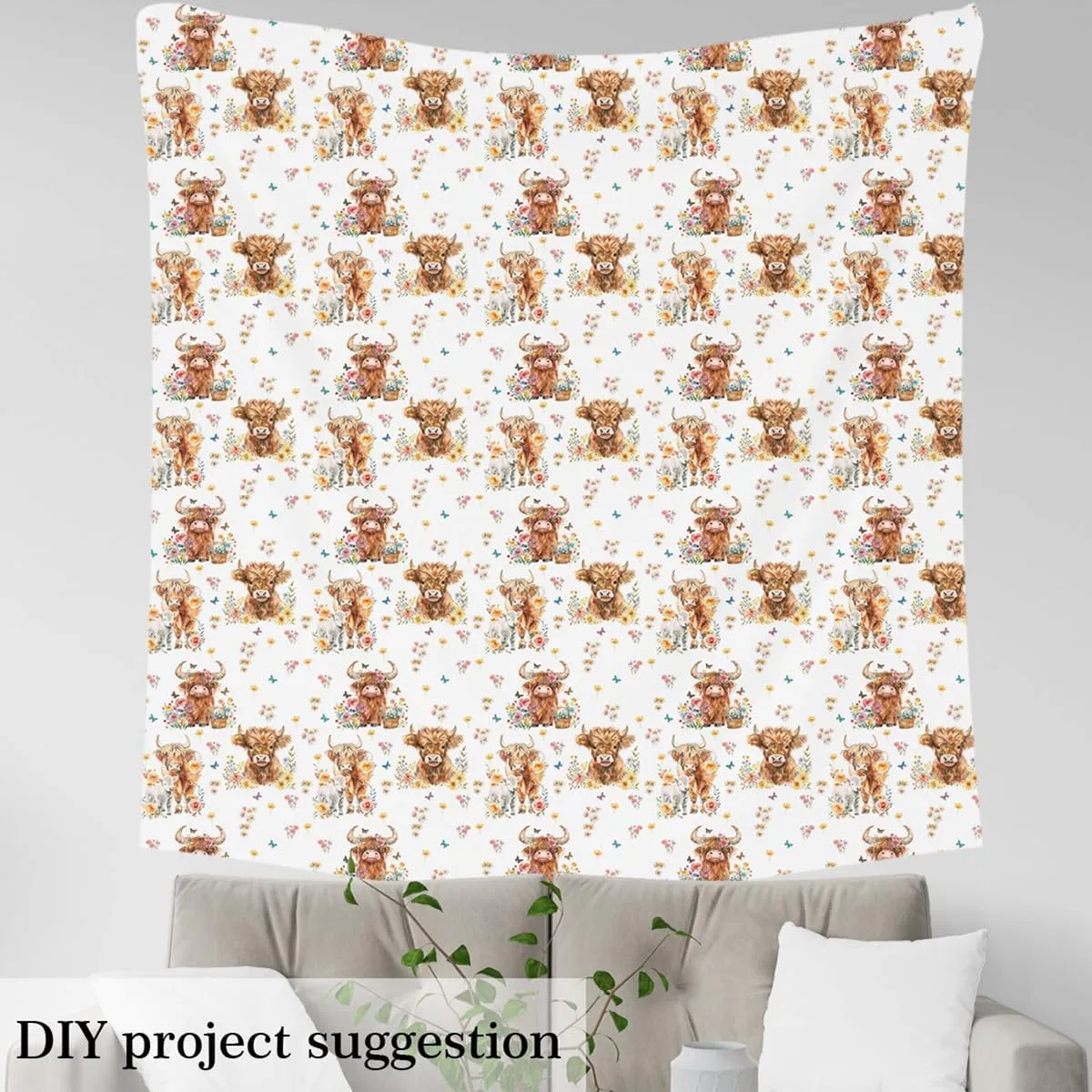 Feelyou Highland Cattle Fabric by The Yard Kids 2 Yard Highland Cow Waterproof Outdoor Fabric for Chairs Decor Cute Animal Upholstery Fabric for Chairs Western Decor Reupholstery Fabric Decor