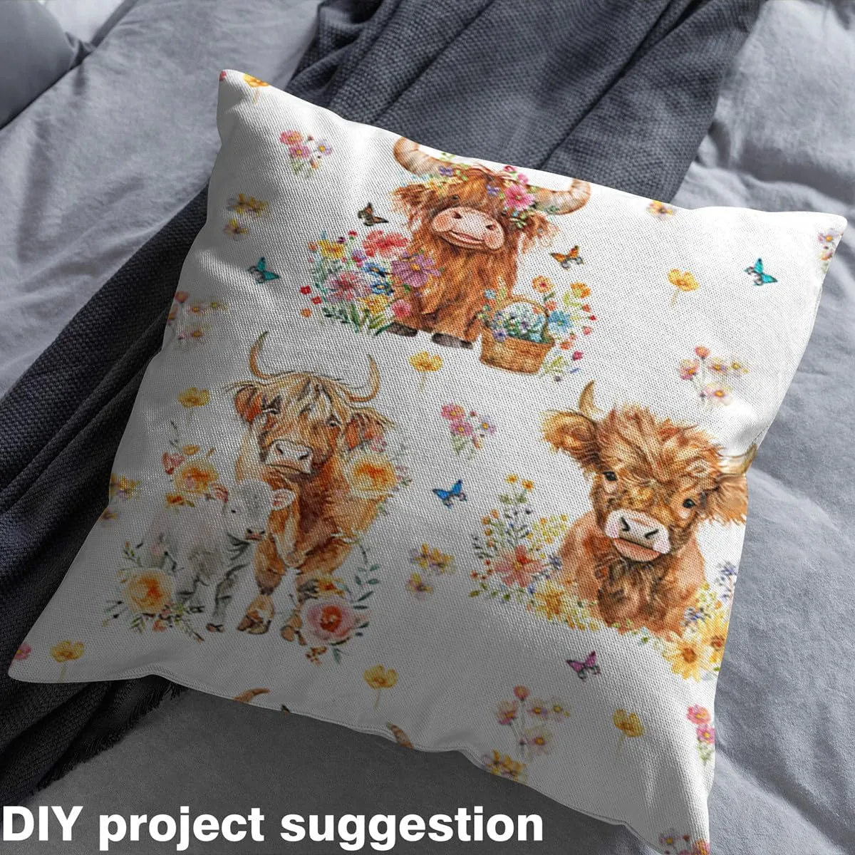 Feelyou Highland Cattle Fabric by The Yard Kids 2 Yard Highland Cow Waterproof Outdoor Fabric for Chairs Decor Cute Animal Upholstery Fabric for Chairs Western Decor Reupholstery Fabric Decor