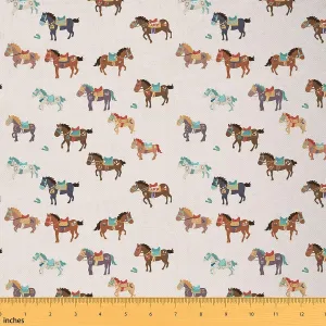 Feelyou Horse Waterproof Outdoor Fabric Galloping Horse Fabric by The Yard for Kids Room Decor Cute Animal Decor Upholstery Fabric for Chairs 1 Yard Farm Reupholstery Fabric Decor