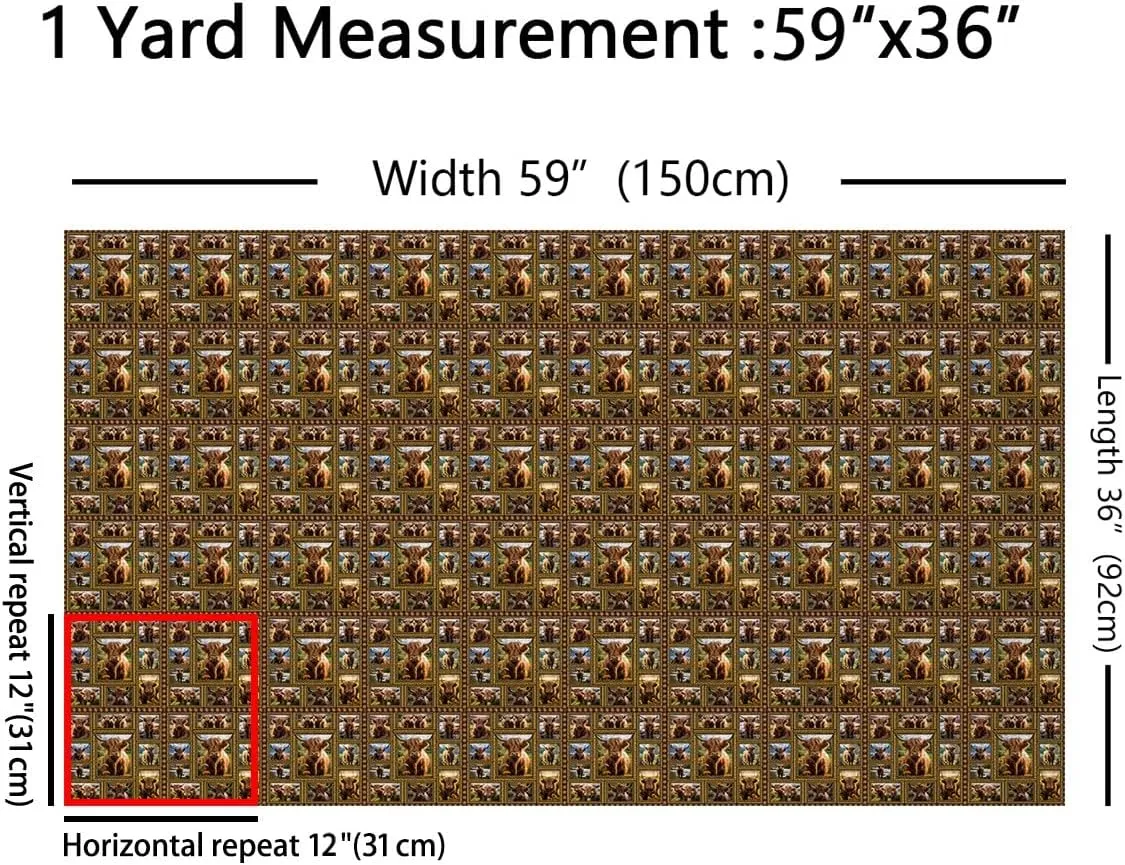 Feelyou Kids Highland Cow Fabric by The Yard 3 Yards Highland Cattle Plaid Upholstery Fabric for Chairs Western Farmhouse Themed Decorative Waterproof Outdoor Fabric Women Men Outdoor Fabric