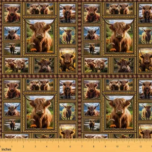 Feelyou Kids Highland Cow Fabric by The Yard 3 Yards Highland Cattle Plaid Upholstery Fabric for Chairs Western Farmhouse Themed Decorative Waterproof Outdoor Fabric Women Men Outdoor Fabric