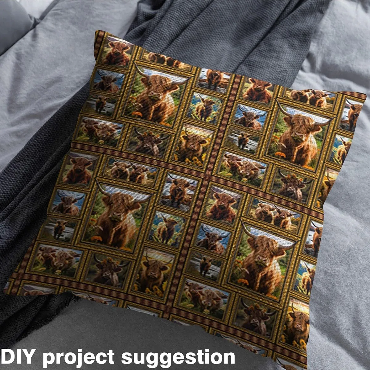 Feelyou Kids Highland Cow Fabric by The Yard 3 Yards Highland Cattle Plaid Upholstery Fabric for Chairs Western Farmhouse Themed Decorative Waterproof Outdoor Fabric Women Men Outdoor Fabric