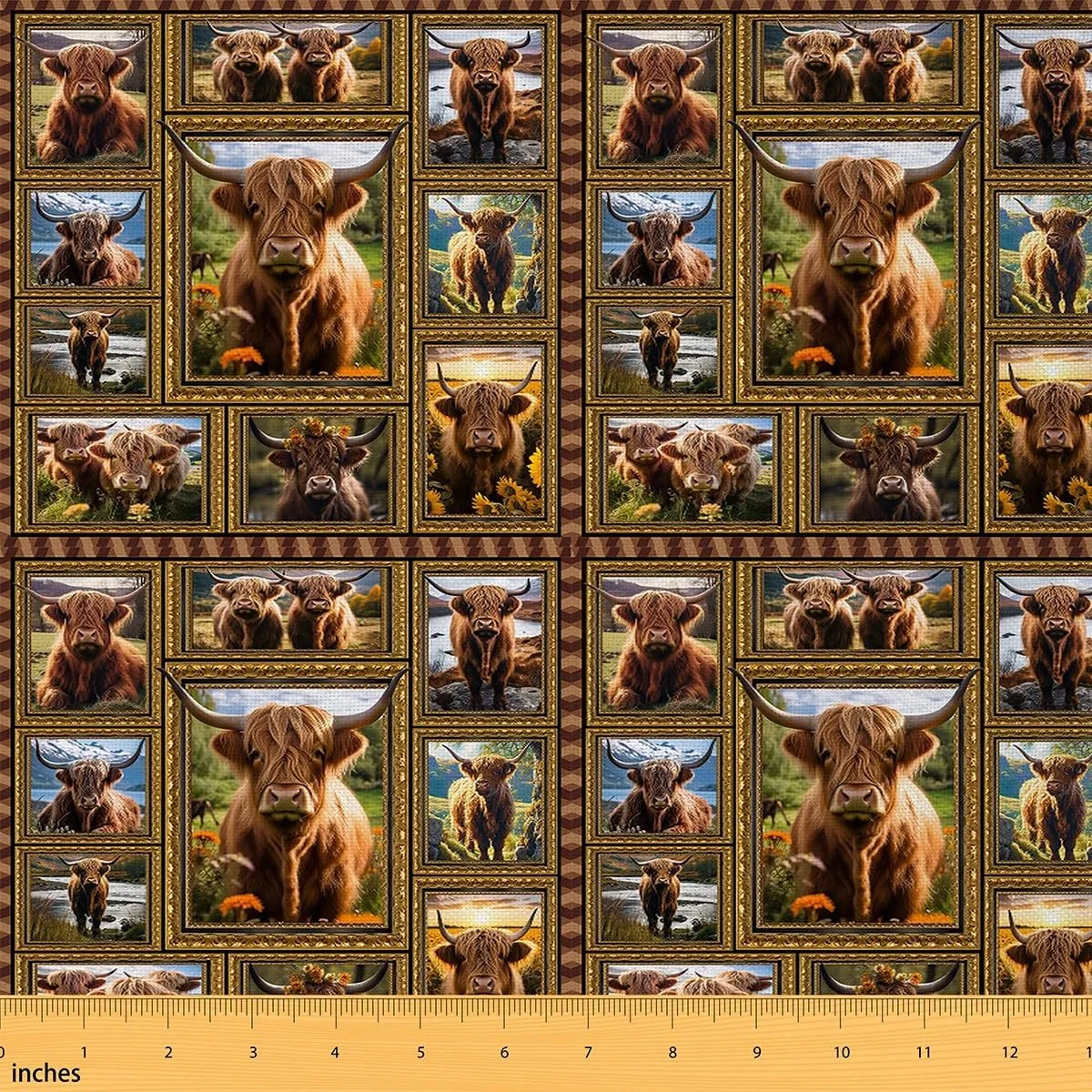 Feelyou Kids Highland Cow Fabric by The Yard 3 Yards Highland Cattle Plaid Upholstery Fabric for Chairs Western Farmhouse Themed Decorative Waterproof Outdoor Fabric Women Men Outdoor Fabric
