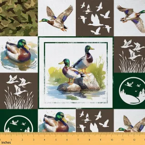 Feelyou Mallard Duck Waterproof Outdoor Fabric 1 Yard Wild Animal Fabric by The Yard Kids Ultra Soft Green Upholstery Fabric for Chairs Camouflage Reupholstery Fabric Decor Room Decor Geometric