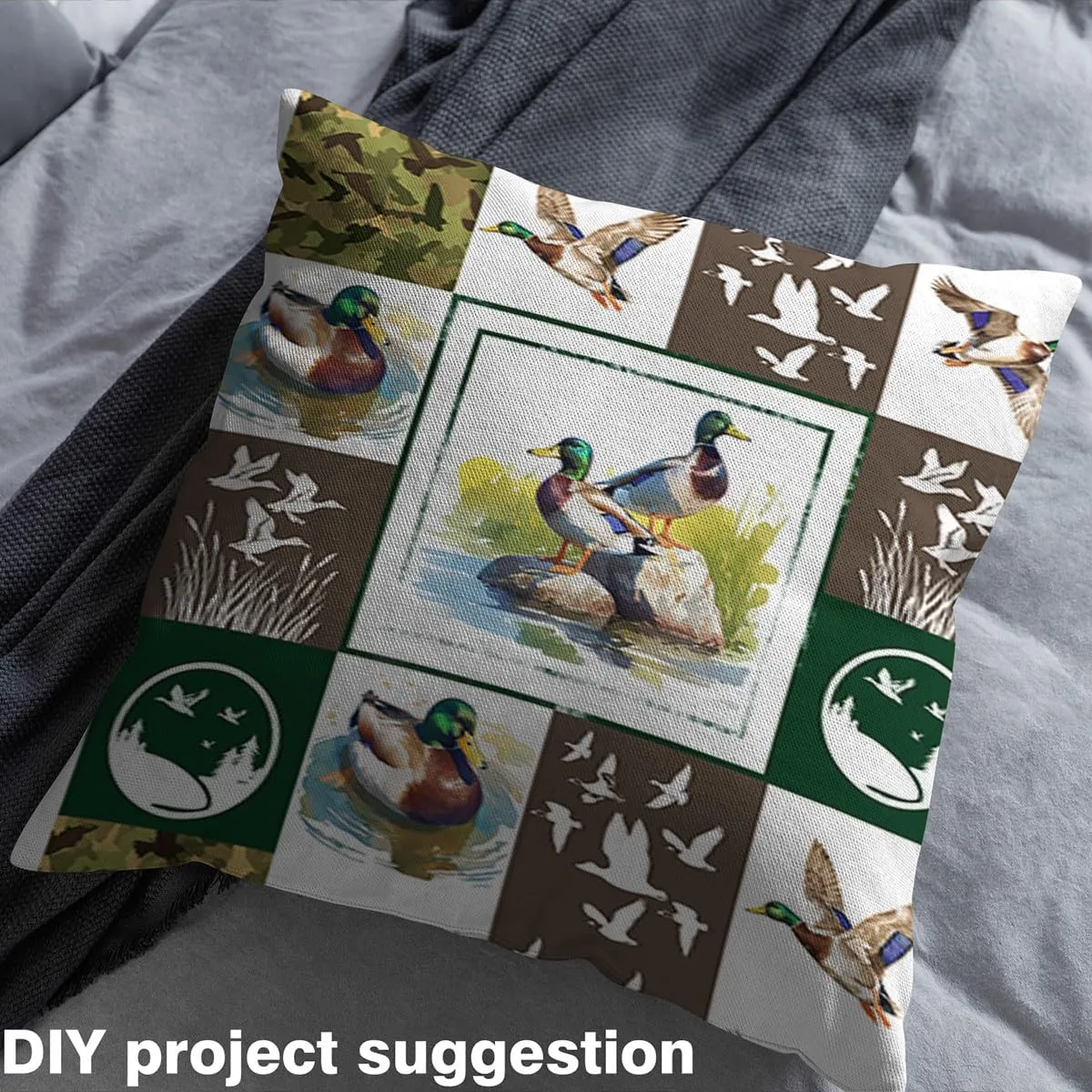 Feelyou Mallard Duck Waterproof Outdoor Fabric 1 Yard Wild Animal Fabric by The Yard Kids Ultra Soft Green Upholstery Fabric for Chairs Camouflage Reupholstery Fabric Decor Room Decor Geometric