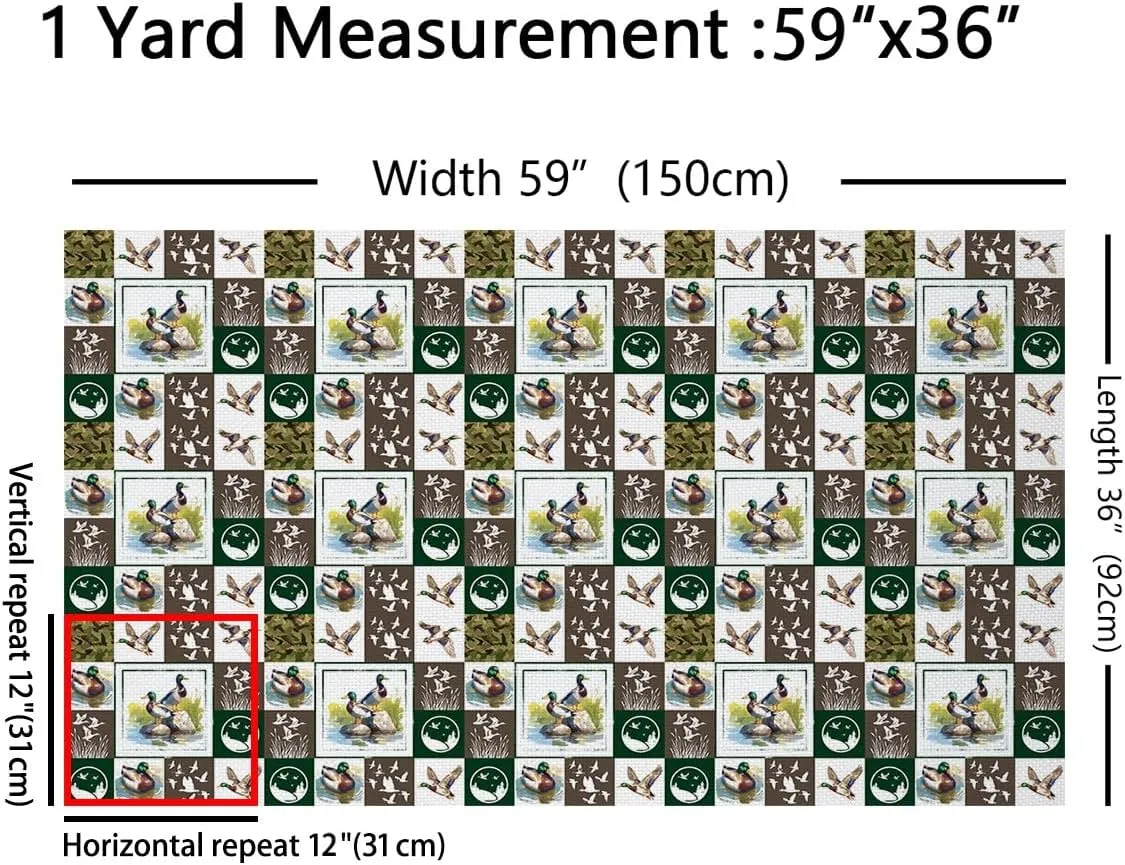 Feelyou Mallard Duck Waterproof Outdoor Fabric 1 Yard Wild Animal Fabric by The Yard Kids Ultra Soft Green Upholstery Fabric for Chairs Camouflage Reupholstery Fabric Decor Room Decor Geometric