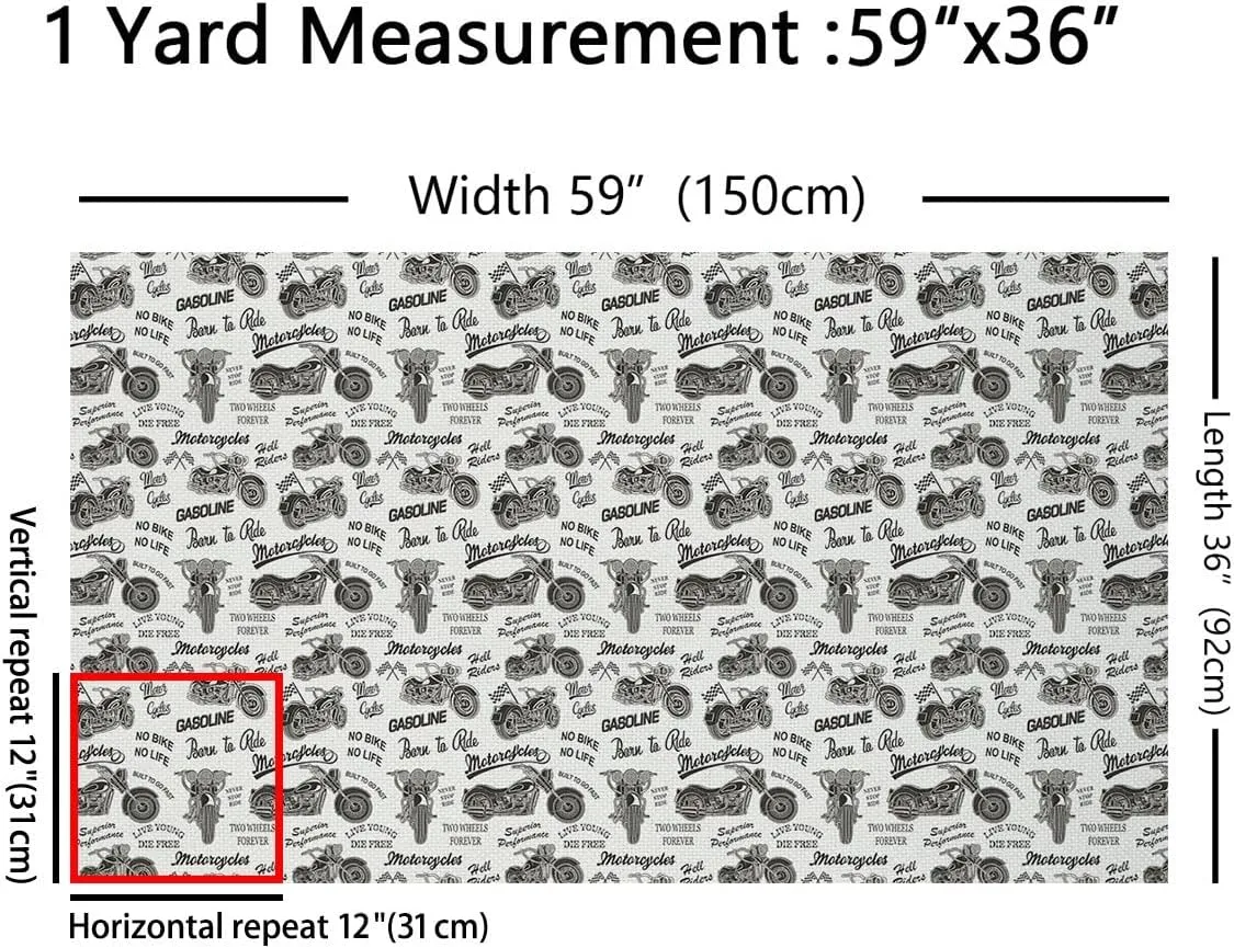 Feelyou Motocross Fabric by The Yard, Extreme Sports Theme Dirt Bike Upholstery Fabric for Chairs, Retro Motorbike Motorcycle Drawings Decorative Waterproof Outdoor Fabric, 3 Yard, White Grey