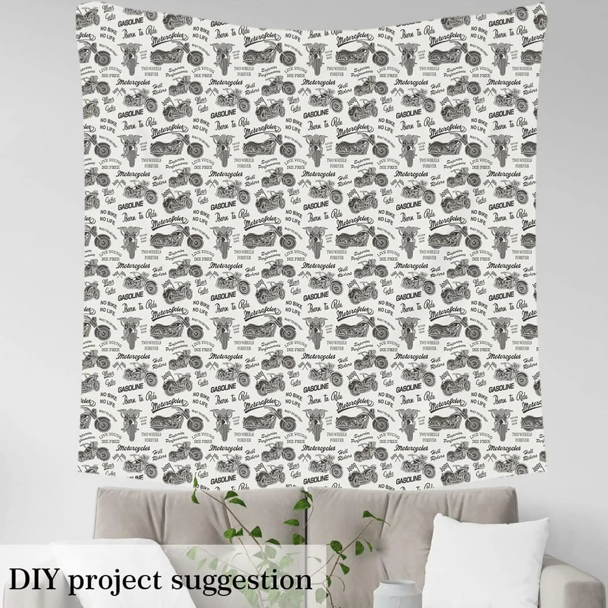 Feelyou Motocross Fabric by The Yard, Extreme Sports Theme Dirt Bike Upholstery Fabric for Chairs, Retro Motorbike Motorcycle Drawings Decorative Waterproof Outdoor Fabric, 3 Yard, White Grey